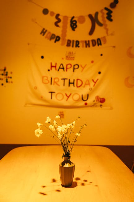 Celebration display with flowers and birthday banner
